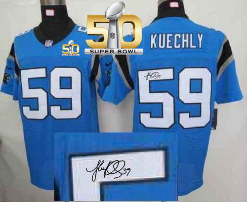  Panthers #59 Luke Kuechly Blue Alternate Super Bowl 50 Men's Stitched NFL Elite Autographed Jersey