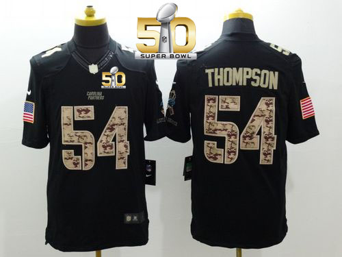  Panthers #54 Shaq Thompson Black Super Bowl 50 Men's Stitched NFL Limited Salute to Service Jersey