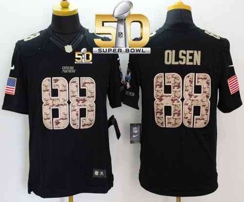  Panthers #88 Greg Olsen Black Super Bowl 50 Men's Stitched NFL Limited Salute to Service Jersey