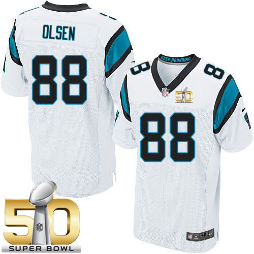  Panthers #88 Greg Olsen White Super Bowl 50 Men's Stitched NFL Elite Jersey