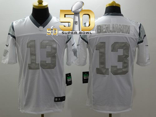  Panthers #13 Kelvin Benjamin White Super Bowl 50 Men's Stitched NFL Limited Platinum Jersey