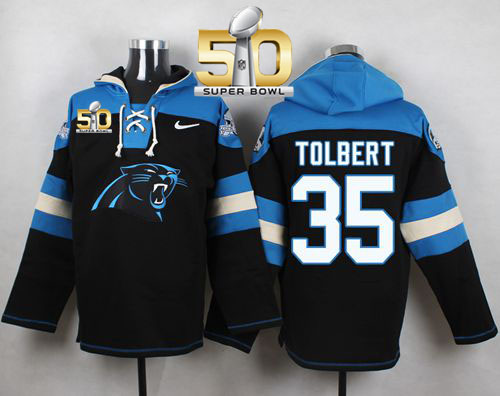  Panthers #35 Mike Tolbert Black Super Bowl 50 Player Pullover NFL Hoodie