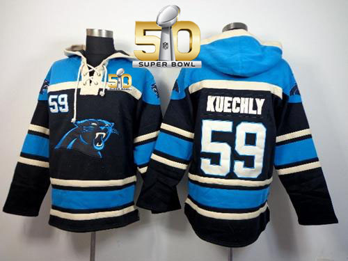 Carolina Panthers #59 Luke Kuechly Black Super Bowl 50 Sawyer Hooded Sweatshirt NFL Hoodie
