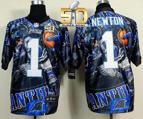  Panthers #1 Cam Newton Team Color Super Bowl 50 Men's Stitched NFL Elite Fanatical Version Jersey
