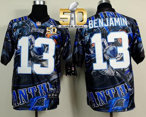  Panthers #13 Kelvin Benjamin Team Color Super Bowl 50 Men's Stitched NFL Elite Fanatical Version Jersey