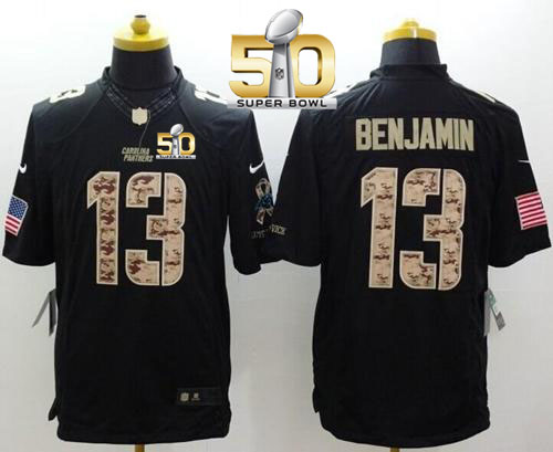  Panthers #13 Kelvin Benjamin Black Super Bowl 50 Men's Stitched NFL Limited Salute to Service Jersey