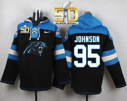  Panthers #95 Charles Johnson Black Super Bowl 50 Player Pullover NFL Hoodie