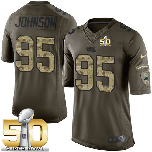  Panthers #95 Charles Johnson Green Super Bowl 50 Men's Stitched NFL Limited Salute to Service Jersey