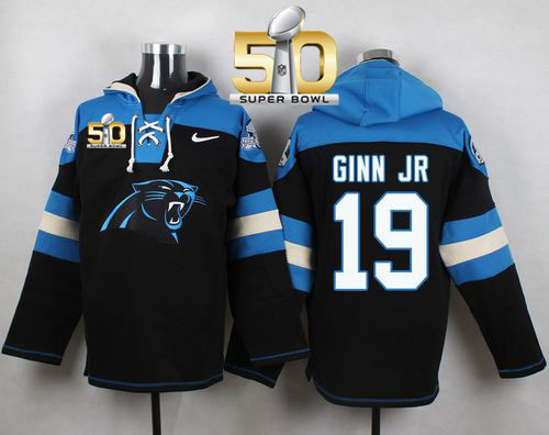  Panthers #19 Ted Ginn Jr Black Super Bowl 50 Player Pullover NFL Hoodie