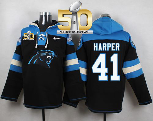  Panthers #41 Roman Harper Black Super Bowl 50 Player Pullover NFL Hoodie
