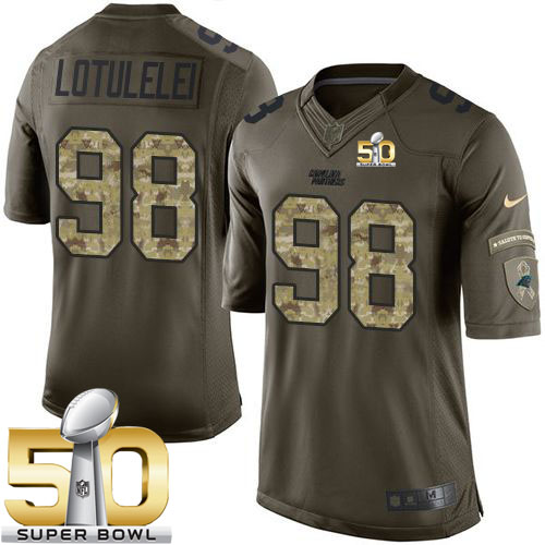  Panthers #98 Star Lotulelei Green Super Bowl 50 Men's Stitched NFL Limited Salute to Service Jersey