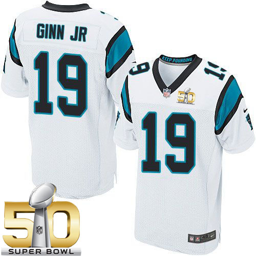  Panthers #19 Ted Ginn Jr White Super Bowl 50 Men's Stitched NFL Elite Jersey