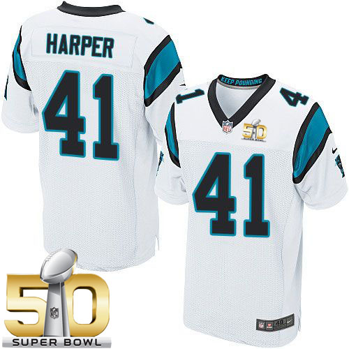  Panthers #41 Roman Harper White Super Bowl 50 Men's Stitched NFL Elite Jersey