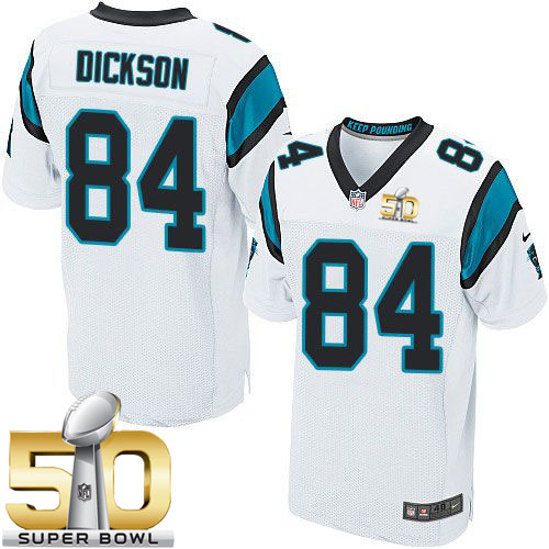  Panthers #84 Ed Dickson White Super Bowl 50 Men's Stitched NFL Elite Jersey