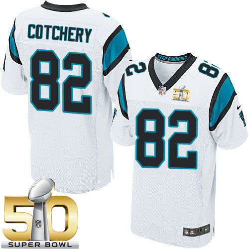  Panthers #82 Jerricho Cotchery White Super Bowl 50 Men's Stitched NFL Elite Jersey