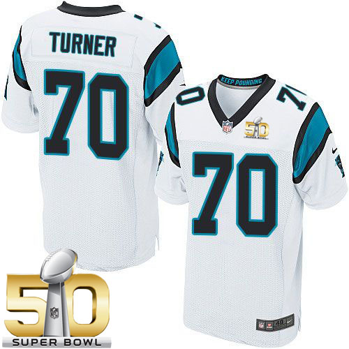 Panthers #70 Trai Turner White Super Bowl 50 Men's Stitched NFL Elite Jersey