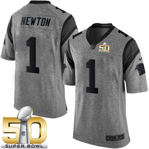  Panthers #1 Cam Newton Gray Super Bowl 50 Men's Stitched NFL Limited Gridiron Gray Jersey