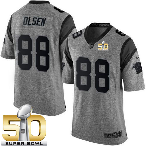  Panthers #88 Greg Olsen Gray Super Bowl 50 Men's Stitched NFL Limited Gridiron Gray Jersey