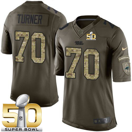  Panthers #70 Trai Turner Green Super Bowl 50 Men's Stitched NFL Limited Salute to Service Jersey