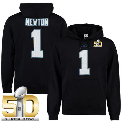 Panthers #1 Cam Newton Black Super Bowl 50 Majestic Eligible Receiver II Name & Number NFL Hoodie