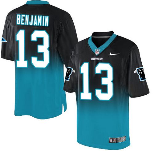  Panthers #13 Kelvin Benjamin Black/Blue Men's Stitched NFL Elite Fadeaway Fashion Jersey