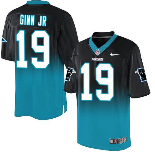  Panthers #19 Ted Ginn Jr Black/Blue Men's Stitched NFL Elite Fadeaway Fashion Jersey