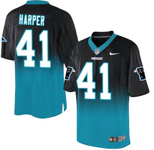  Panthers #41 Roman Harper Black/Blue Men's Stitched NFL Elite Fadeaway Fashion Jersey