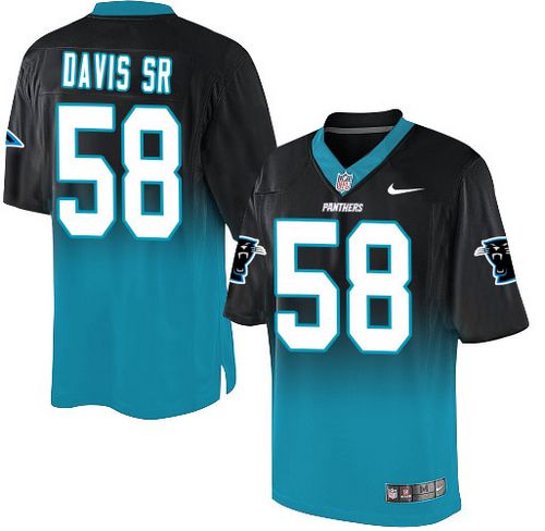  Panthers #58 Thomas Davis Sr Black/Blue Men's Stitched NFL Elite Fadeaway Fashion Jersey