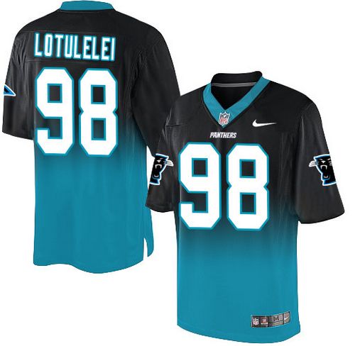  Panthers #98 Star Lotulelei Black/Blue Men's Stitched NFL Elite Fadeaway Fashion Jersey
