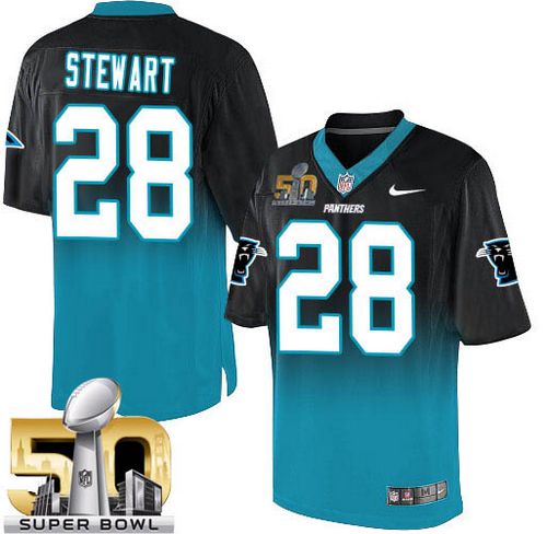  Panthers #28 Jonathan Stewart Black/Blue Super Bowl 50 Men's Stitched NFL Elite Fadeaway Fashion Jersey