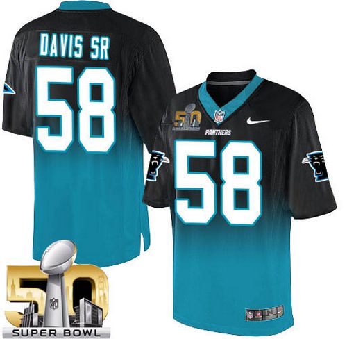  Panthers #58 Thomas Davis Sr Black/Blue Super Bowl 50 Men's Stitched NFL Elite Fadeaway Fashion Jersey