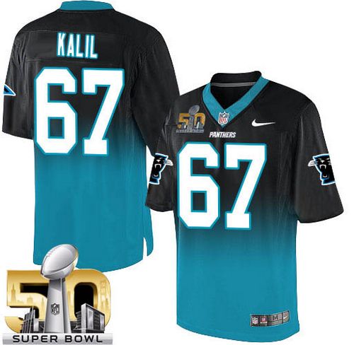  Panthers #67 Ryan Kalil Black/Blue Super Bowl 50 Men's Stitched NFL Elite Fadeaway Fashion Jersey