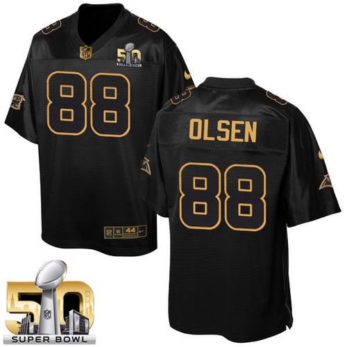  Panthers #88 Greg Olsen Black Super Bowl 50 Men's Stitched NFL Elite Pro Line Gold Collection Jersey