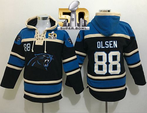  Panthers #88 Greg Olsen Black Super Bowl 50 Sawyer Hooded Sweatshirt NFL Hoodie