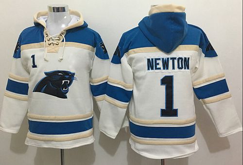 Panthers #1 Cam Newton White Sawyer Hooded Sweatshirt NFL Hoodie