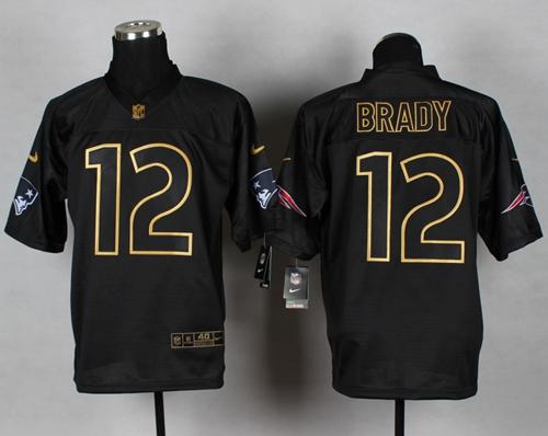  Patriots #12 Tom Brady Black Gold No. Fashion Men's Stitched NFL Elite Jersey