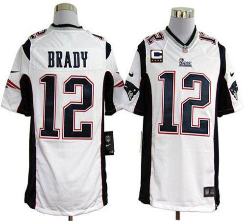  Patriots #12 Tom Brady White With C Patch Men's Stitched NFL Game Jersey