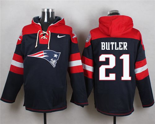  Patriots #21 Malcolm Butler Navy Blue Player Pullover NFL Hoodie