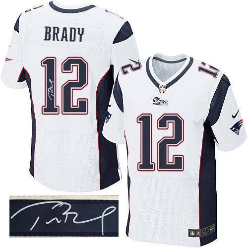  Patriots #12 Tom Brady White Men's Stitched NFL Elite Autographed Jersey