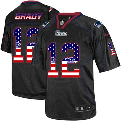  Patriots #12 Tom Brady Black Men's Stitched NFL Elite USA Flag Fashion Jersey