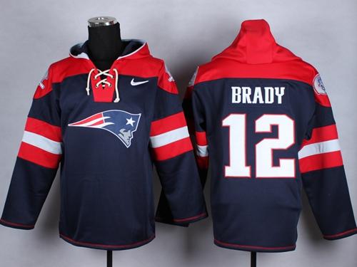  Patriots #12 Tom Brady Navy Blue Player Pullover NFL Hoodie