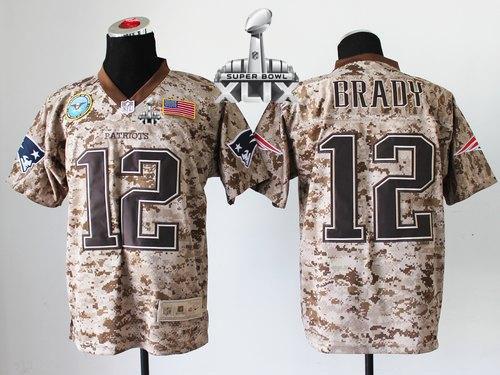  Patriots #12 Tom Brady Camo Super Bowl XLIX Men's Stitched NFL New Elite USMC Jersey