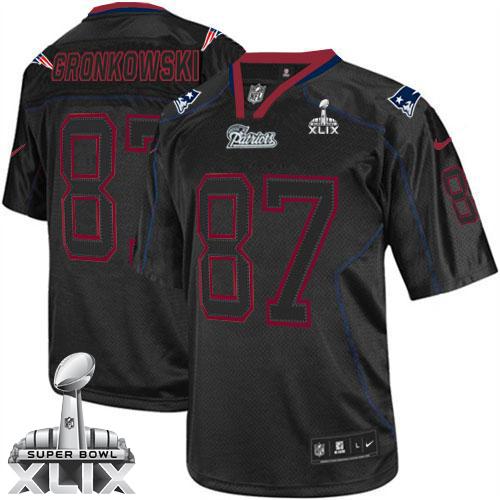  Patriots #87 Rob Gronkowski Lights Out Black Super Bowl XLIX Men's Stitched NFL Elite Jersey