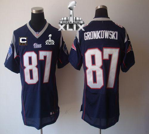  Patriots #87 Rob Gronkowski Navy Blue Team Color With C Patch Super Bowl XLIX Men's Stitched NFL Elite Jersey