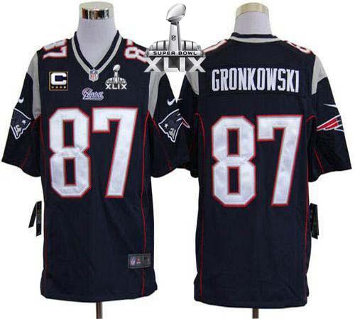  Patriots #87 Rob Gronkowski Navy Blue Team Color With C Patch Super Bowl XLIX Men's Stitched NFL Game Jersey