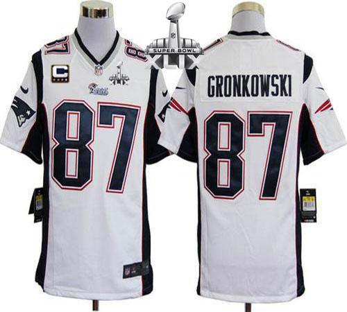 Patriots #87 Rob Gronkowski White With C Patch Super Bowl XLIX Men's Stitched NFL Game Jersey