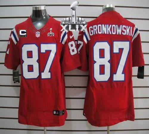  Patriots #87 Rob Gronkowski Red Alternate With C Patch Super Bowl XLIX Men's Stitched NFL Elite Jersey