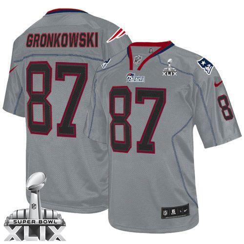  Patriots #87 Rob Gronkowski Lights Out Grey Super Bowl XLIX Men's Stitched NFL Elite Jersey