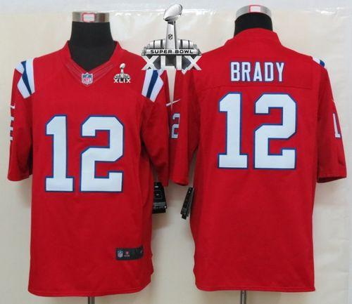 Patriots #12 Tom Brady Red Alternate Super Bowl XLIX Men's Stitched NFL Limited Jersey