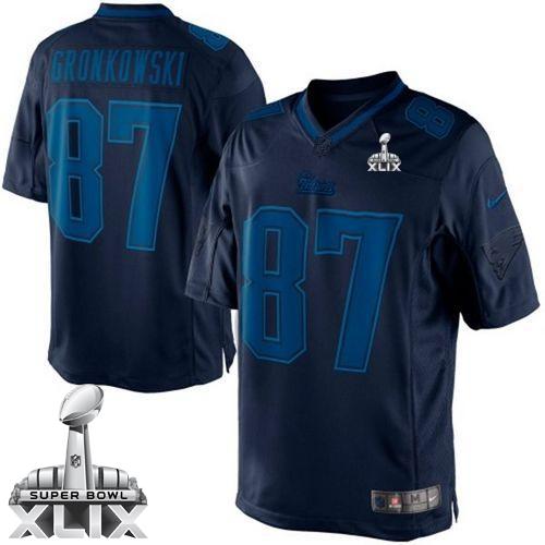  Patriots #87 Rob Gronkowski Navy Blue Super Bowl XLIX Men's Stitched NFL Drenched Limited Jersey